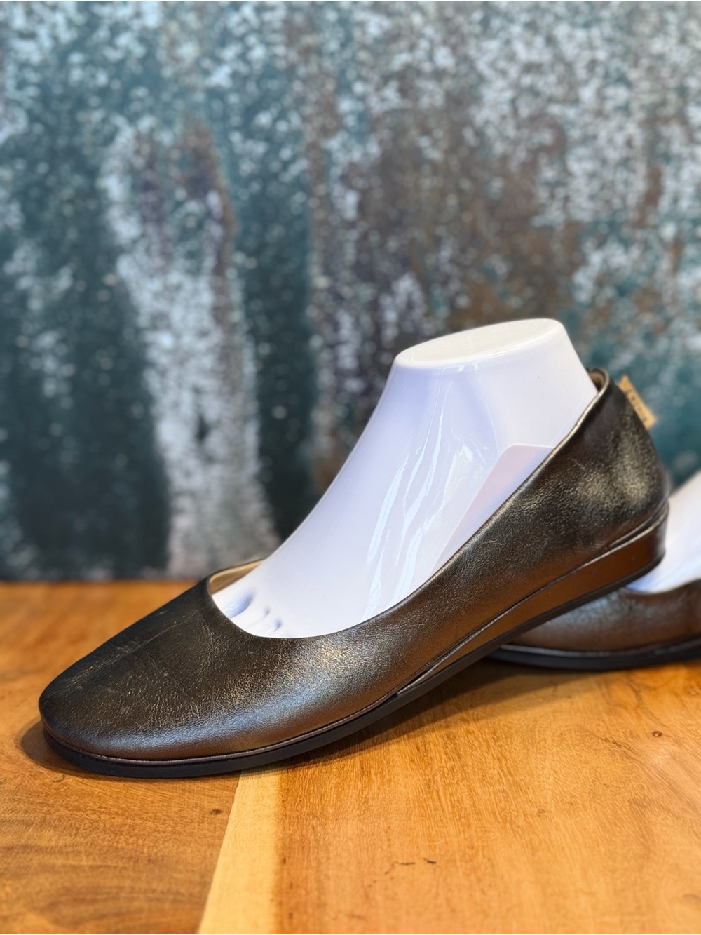 French Sole FS/NY Old Money 2010’s Metallic Pewter Leather Wedge Flats 10.5 VGUC